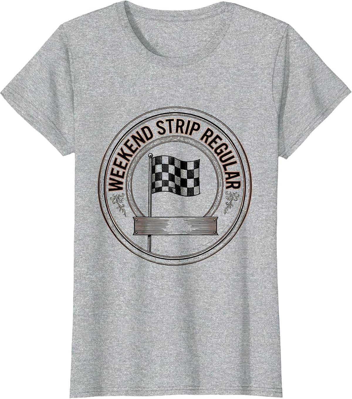 Weekend Strip Regular Racing Fan Patriotic Checkered Flag T-Shirt - Heather Grey