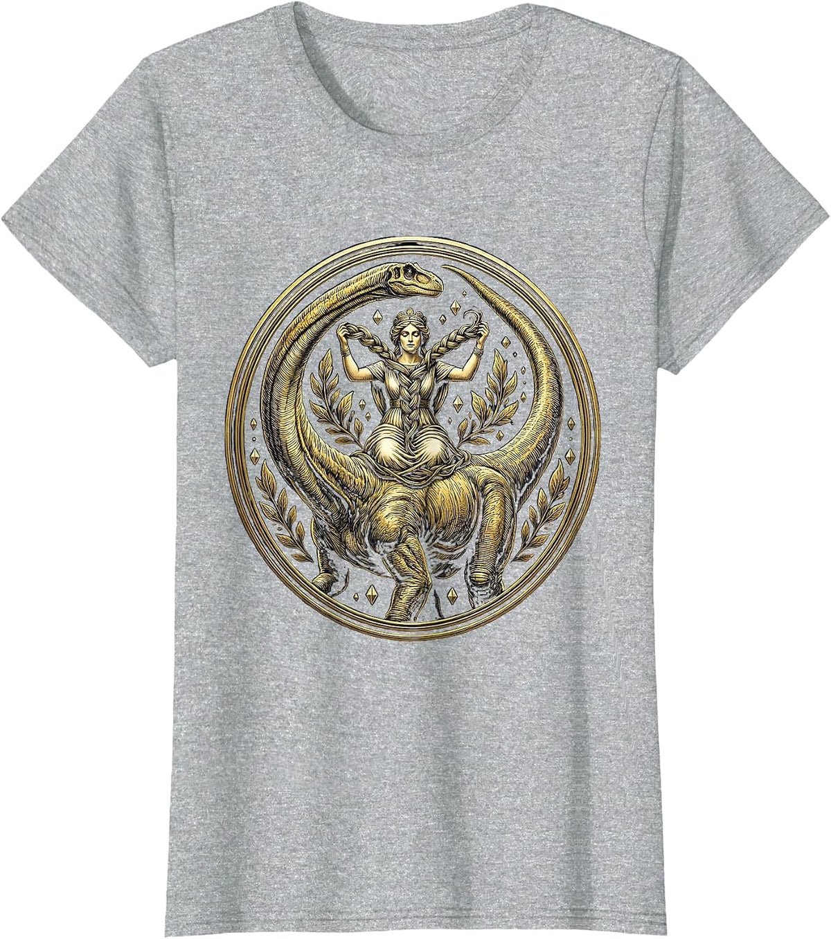 Women's Braiding the Brachiosaurus Dinosaur Graphic T-Shirt - Heather Grey