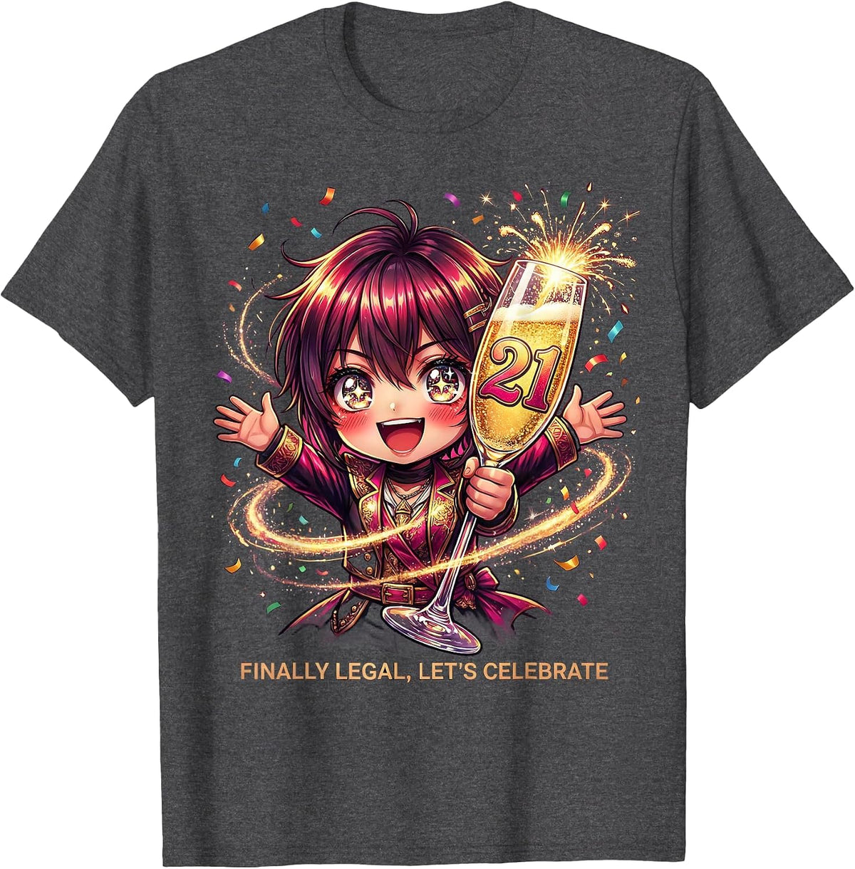 Finally Legal 21st Birthday Celebration Design T-Shirt - Dark Heather Grey