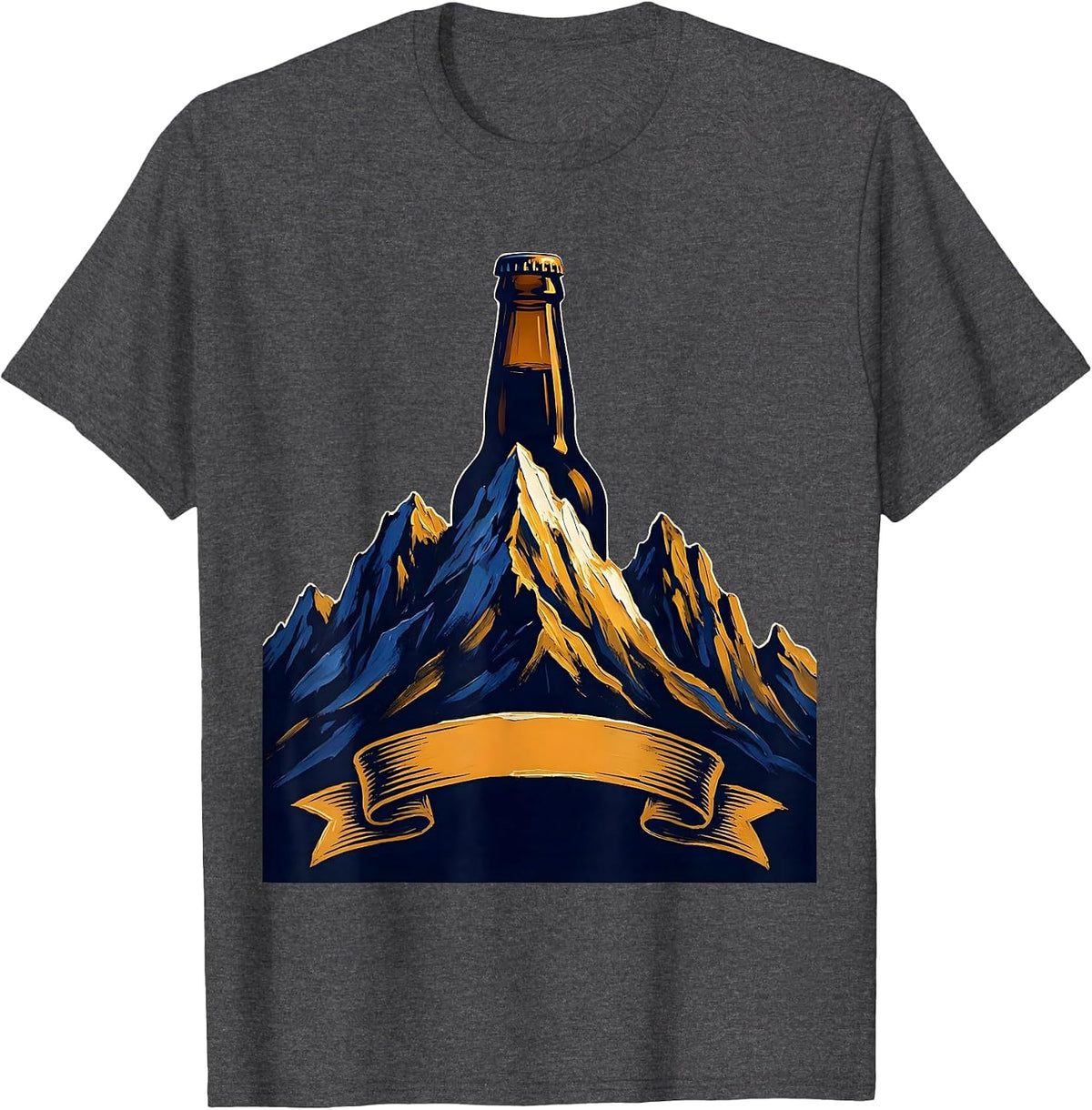 Mountain Peak Beer Bottle Graphic Tee T-Shirt - Dark Heather Grey