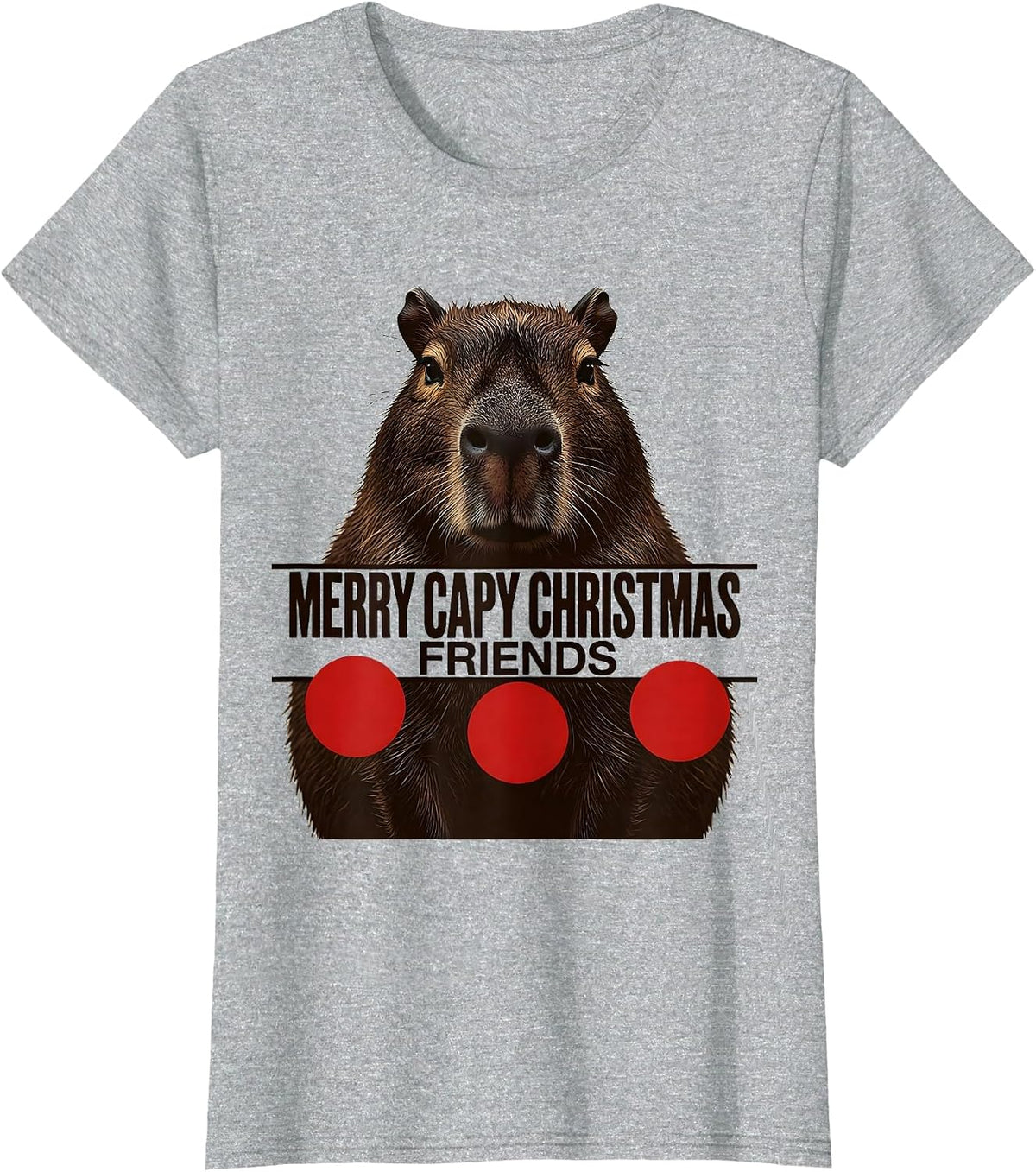 Women's Merry Capy Christmas, Friends Whimsical Capybara Family T-Shirt - Heather Grey