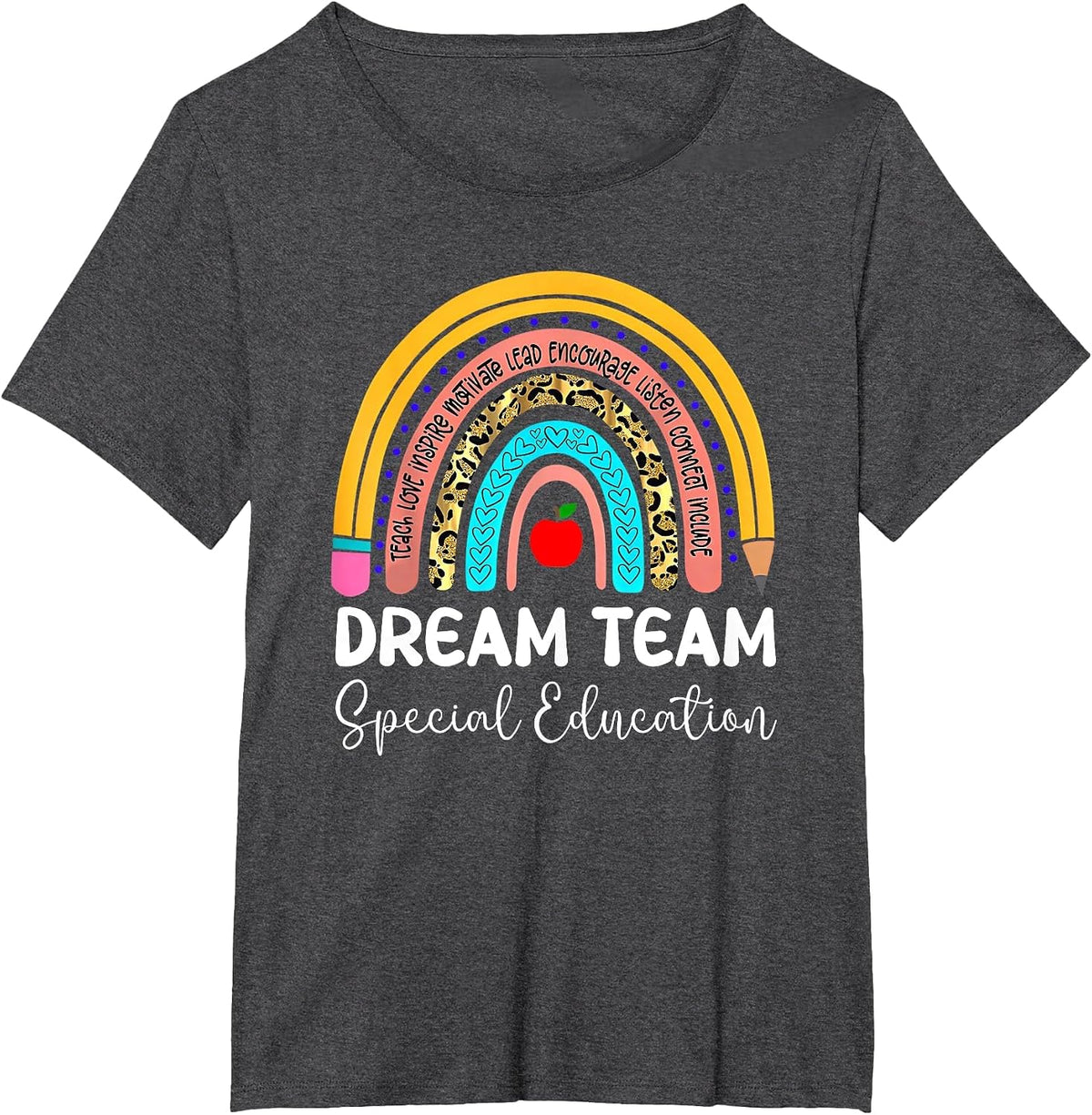 Dream Team Special Education Boho Rainbow Leopard SPED ECSE T-Shirt - Dark Heather Grey