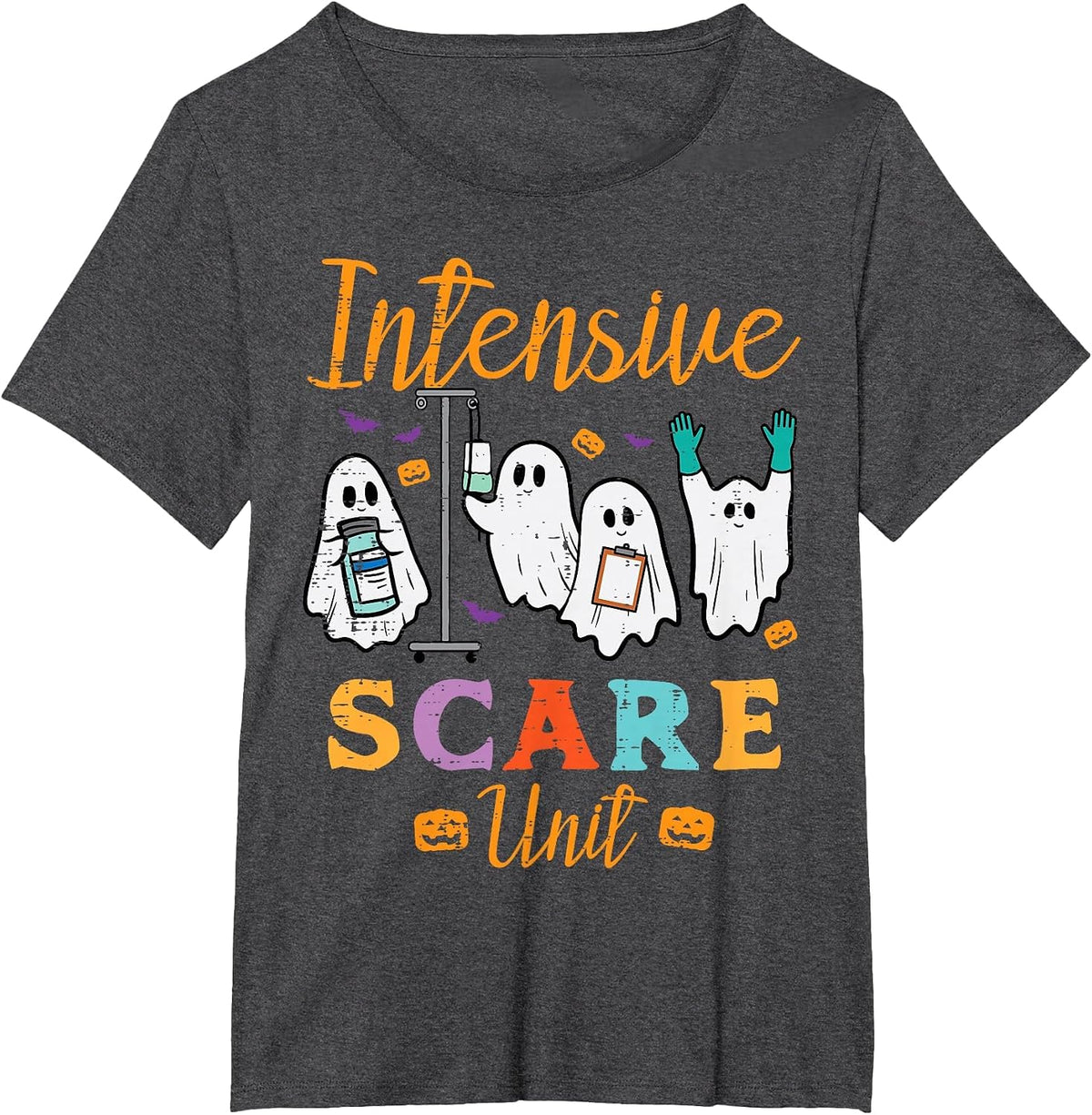 Halloween ICU Nurse Intensive Scare Unit Scrub Top Women Men T-Shirt - Dark Heather Grey