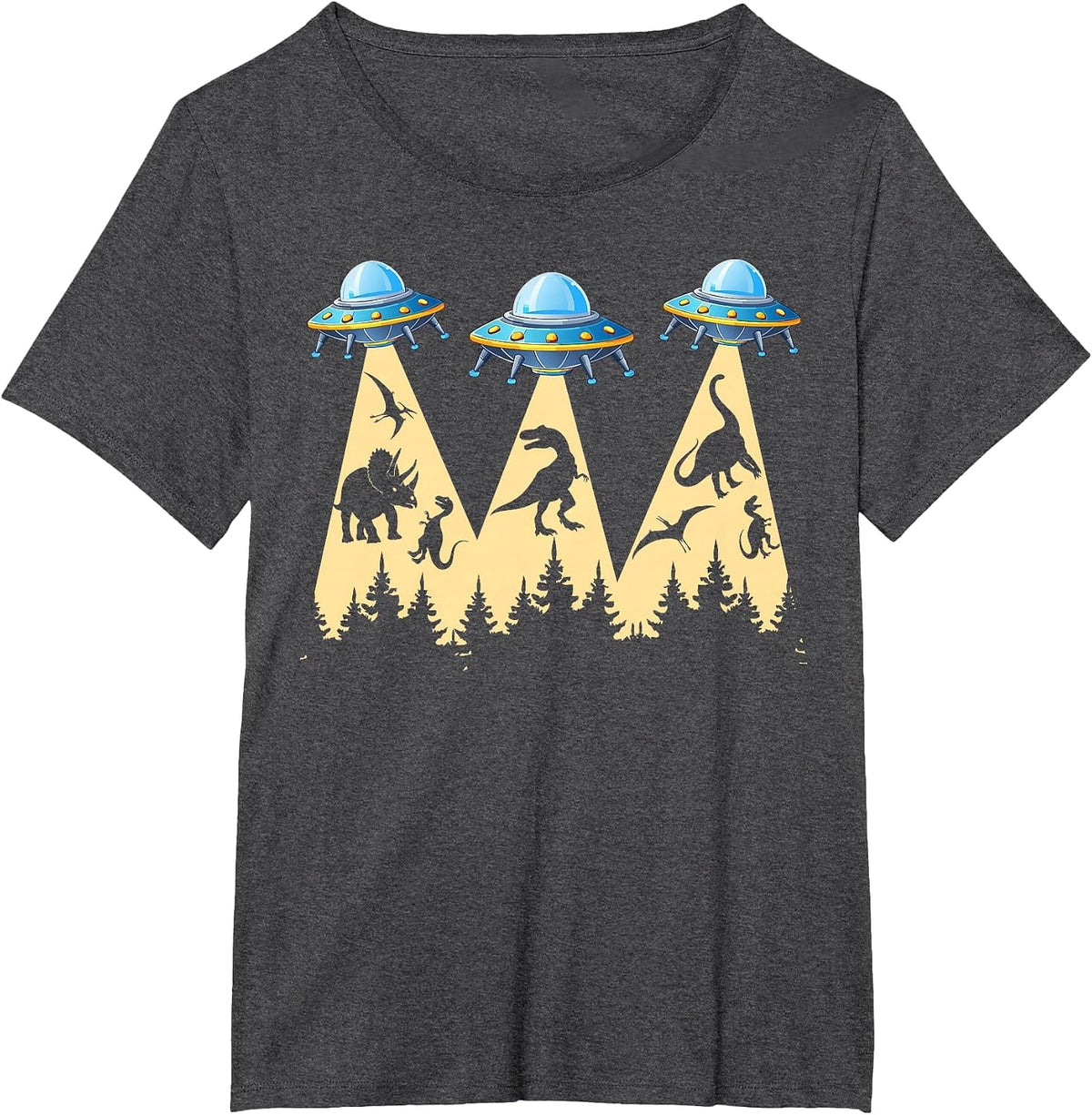 Funny Dinosaurs Alien UFO Abduction Dinosaur Lover T-Shirt - Dark Heather Grey