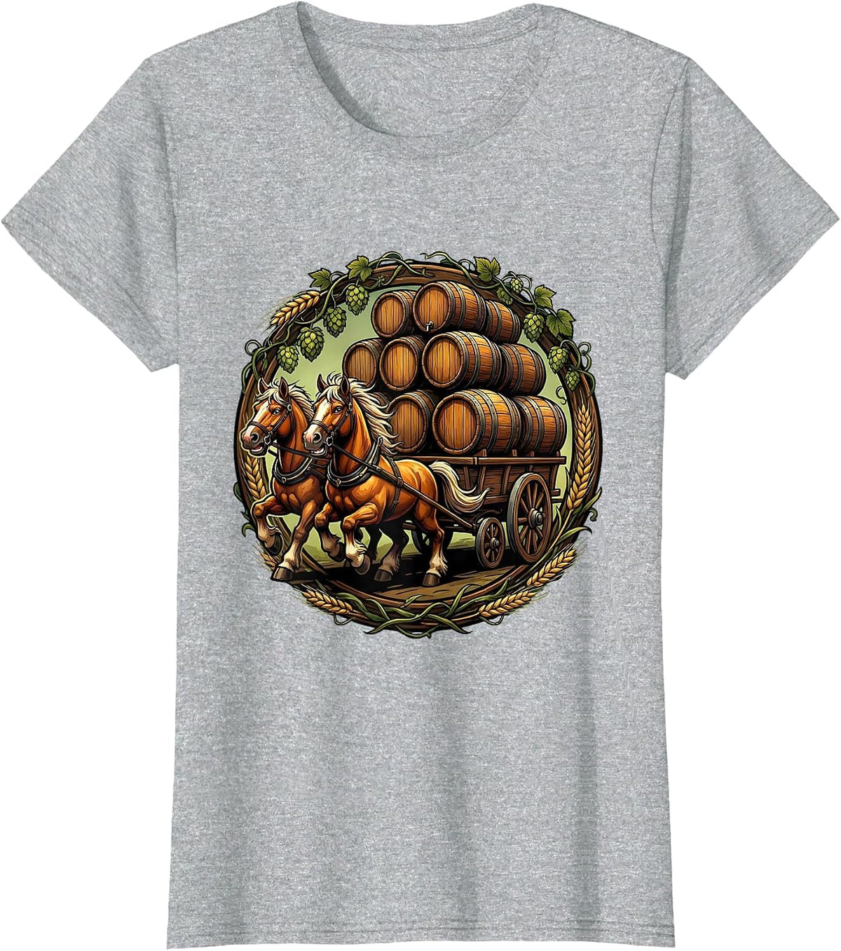 Vintage Oktoberfest Beer Wagon Draft Horse T-Shirt - Heather Grey