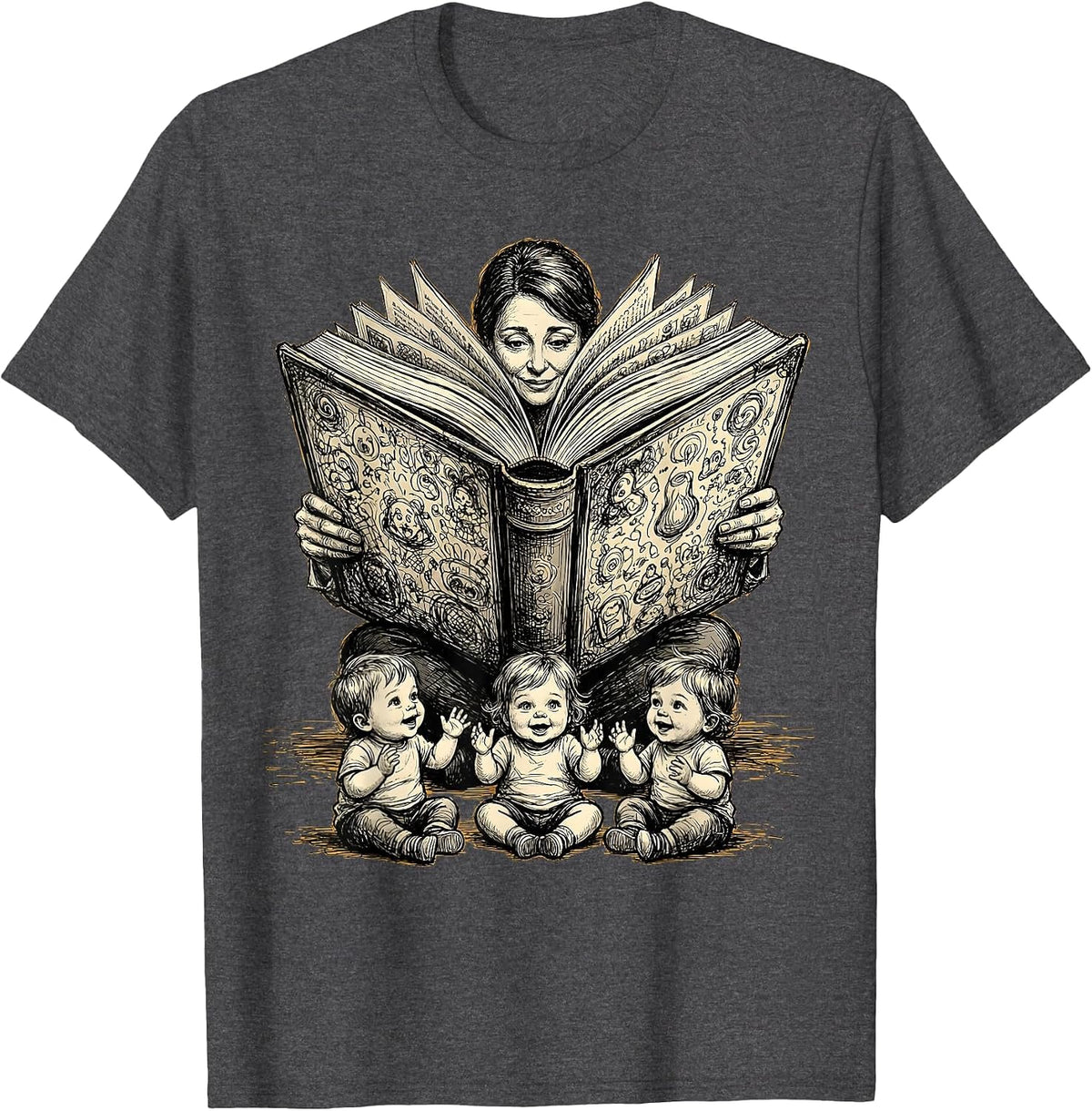 Men's Preschool Teacher Reading Giant Book To Toddlers T-Shirt - Dark Heather Grey