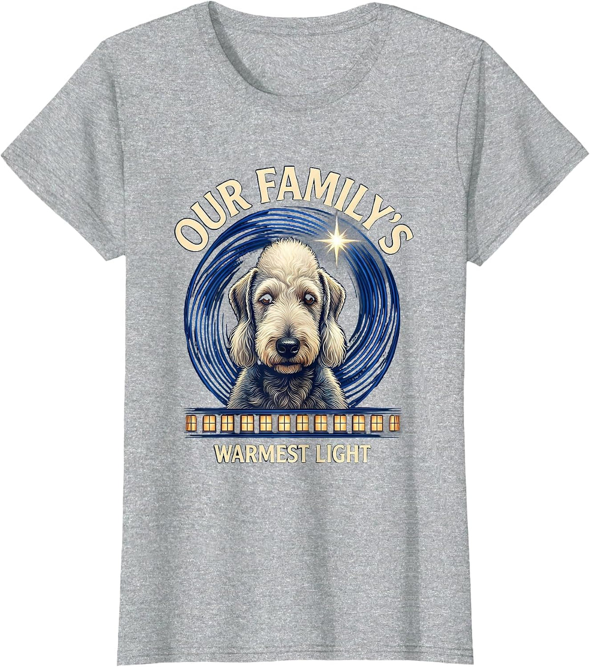 Our Family's Warmest Light Bedlington Terrier Van Gogh Style T-Shirt - Heather Grey