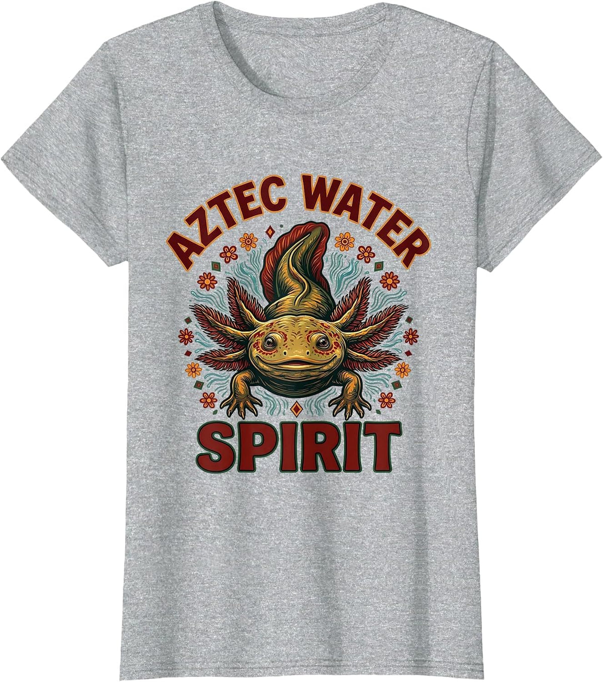 Axolotl Aztec Water Spirit Graphic Design T-Shirt - Heather Grey