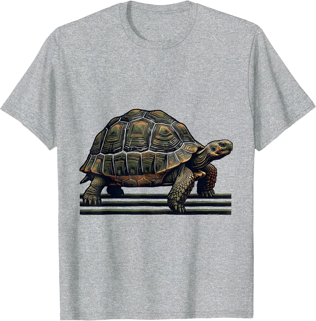 Men's Low Profile Tortoise Linocut Turtle Lover Gift T-Shirt - Heather Grey