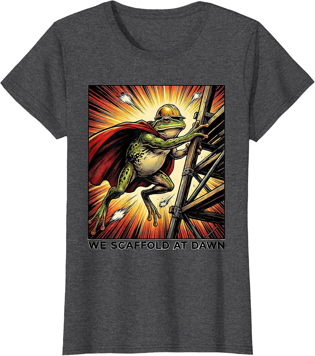 Women's We Scaffold At Dawn Funny Frog Teacher Comic Book T-Shirt - Dark Heather Grey