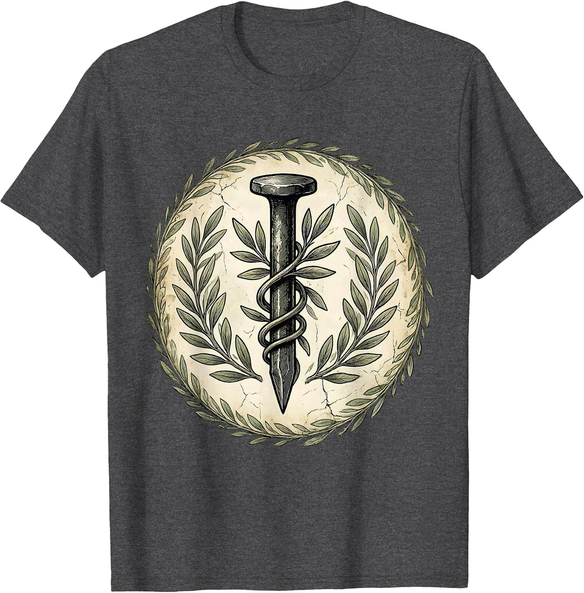 I Love Jesus Olive Branch and Nail Graphic T-Shirt - Dark Heather Grey
