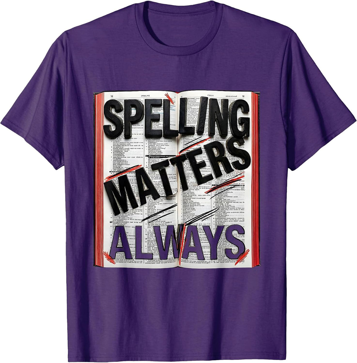 Men's Spelling Matters Always English Teacher Design T-Shirt - Purple