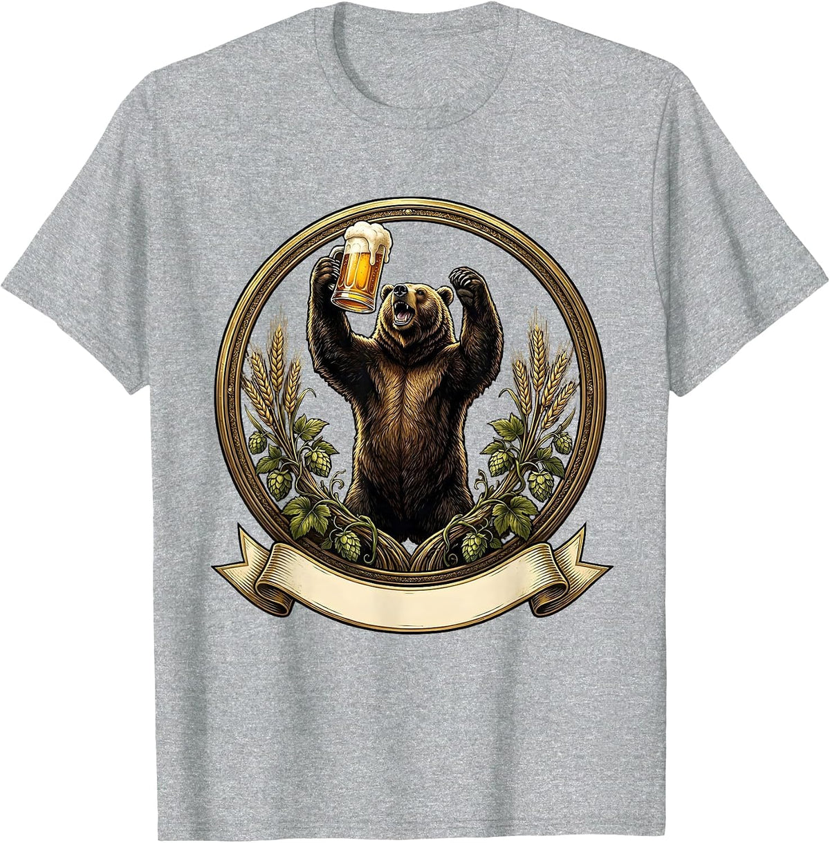 Men's Oktoberfest Bear Raising a Foamy Beer Stein T-Shirt - Heather Grey