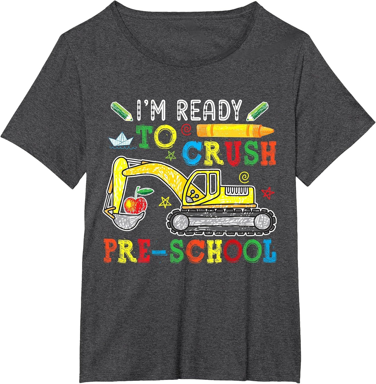 Boys Ready to Crush Pre-School Excavator Back to School Kids T-Shirt - Dark Heather Grey