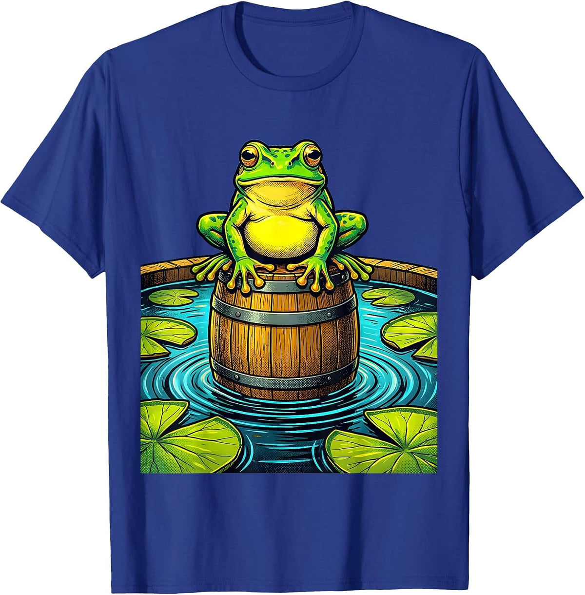 Frog on a Keg Pond Beer Illustration T-Shirt - Royal Blue