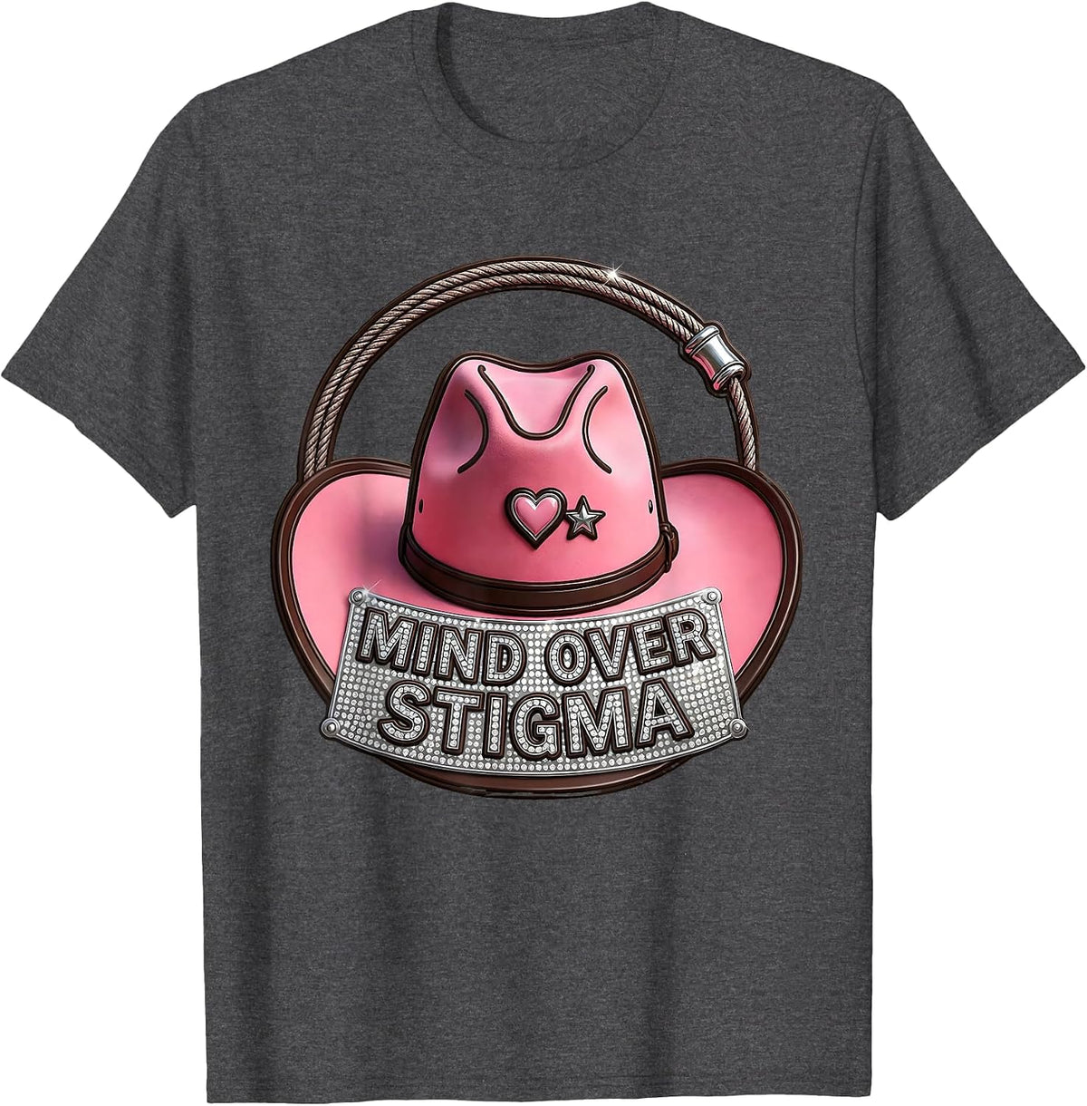 Mind Over Stigma Mental Health Matters Design T-Shirt - Dark Heather Grey