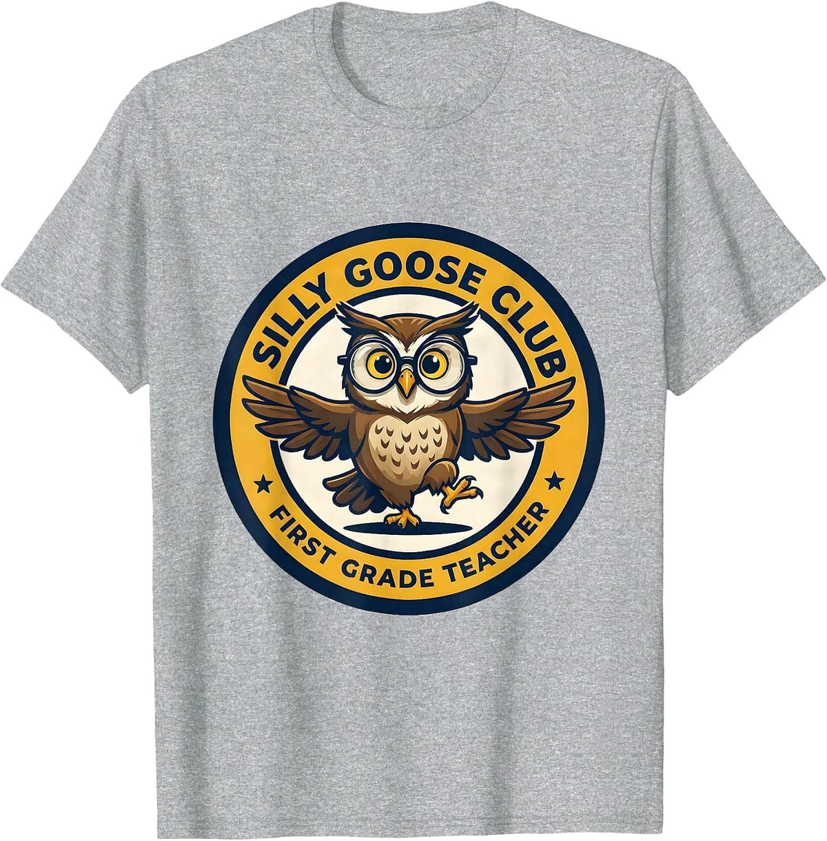 Men's Silly Goose Club First Grade Teacher Cute Girl Teacher Back T-Shirt - Heather Grey