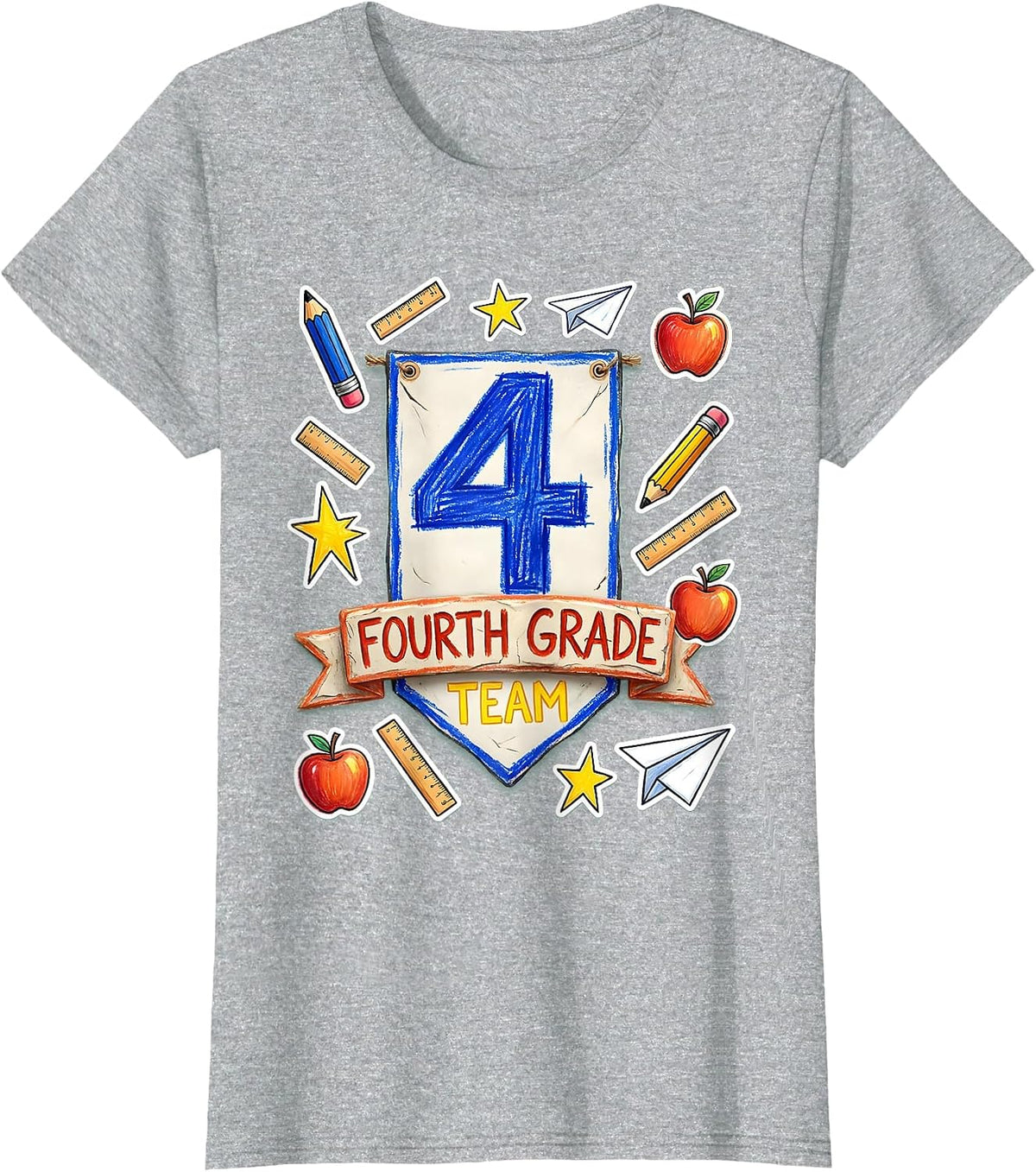 Fourth Grade Team Naive Kidcore Teacher Back to School T-Shirt - Heather Grey