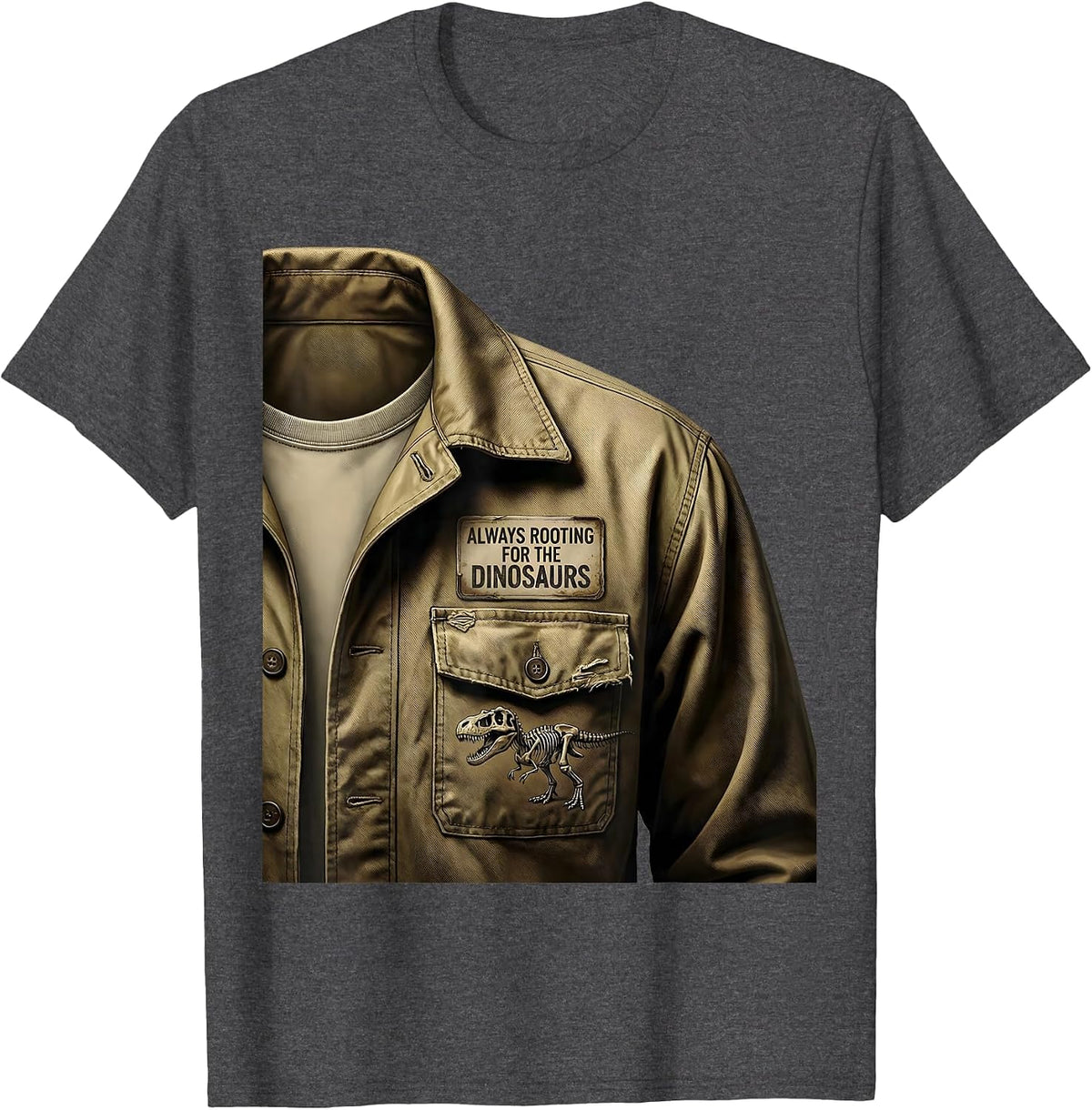 Men's Always Rooting For The Dinosaurs Funny Design T-Shirt - Dark Heather Grey