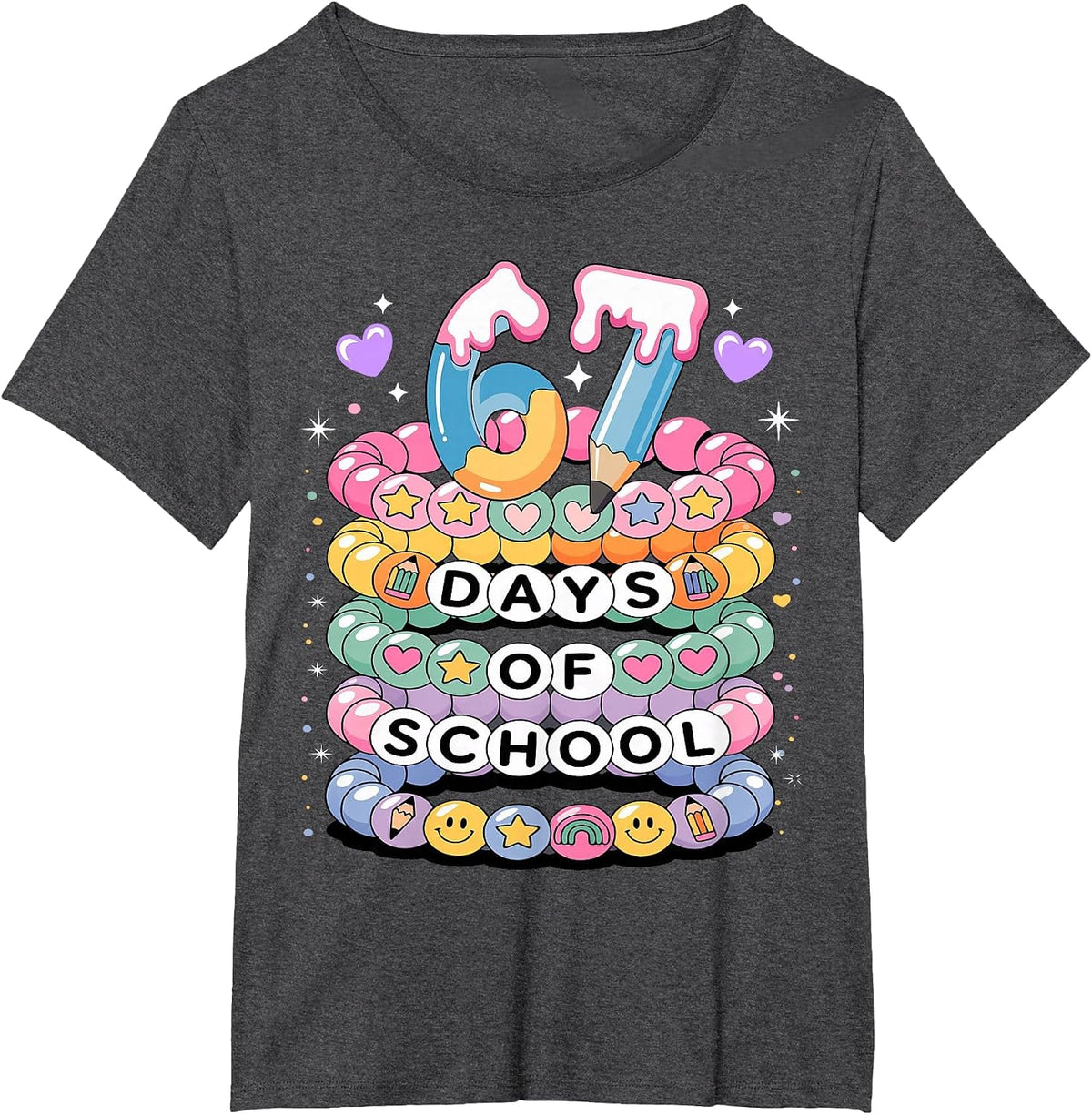 67 Days of School Meme Friendship Bracelets 100 Days Smarter T-Shirt - Dark Heather Grey
