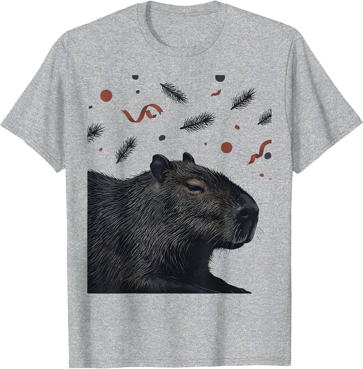 Men's Capybara Santa Hat Cute Christmas Animal Lover Novelty T-Shirt - Heather Grey