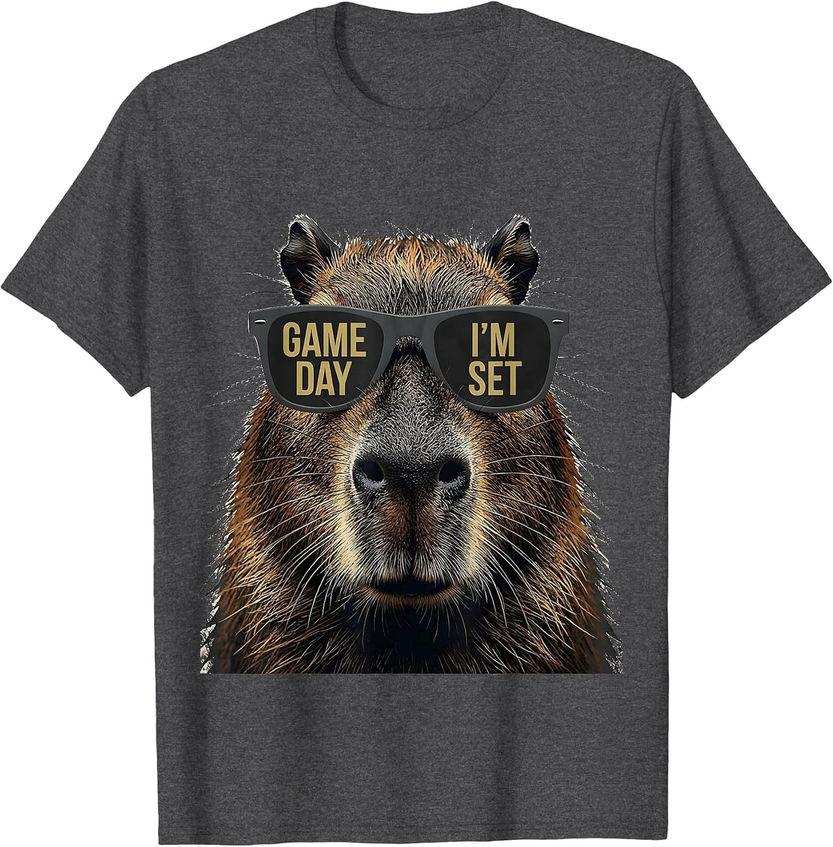 Men's Game Day, I'm Set Distressed Capybara Animal Mascot T-Shirt - Dark Heather Grey