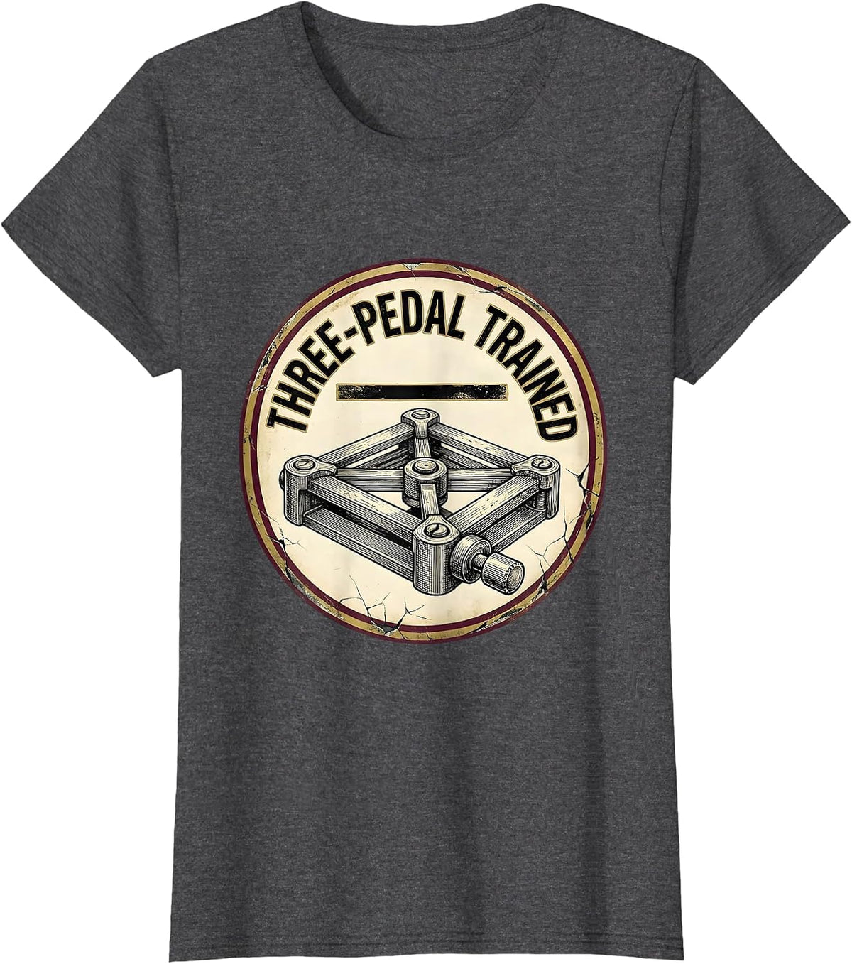 Women's Three-Pedal Trained Distressed Manual Transmission Car Guy T-Shirt - Dark Heather Grey
