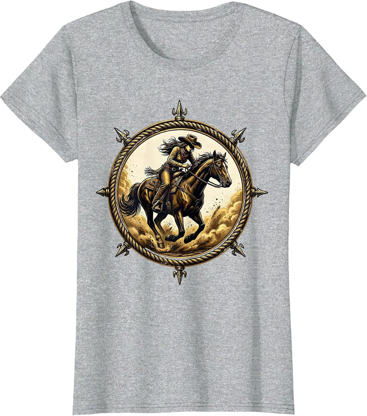 Barrel Racing Rodeo Cowgirl Dust Cloud Design T-Shirt - Heather Grey