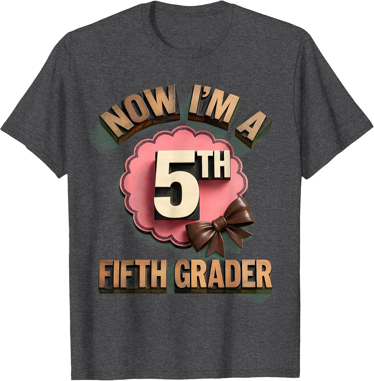 Now I’m A Fifth Grader Cute Coquette Bow Back To School T-Shirt - Dark Heather Grey