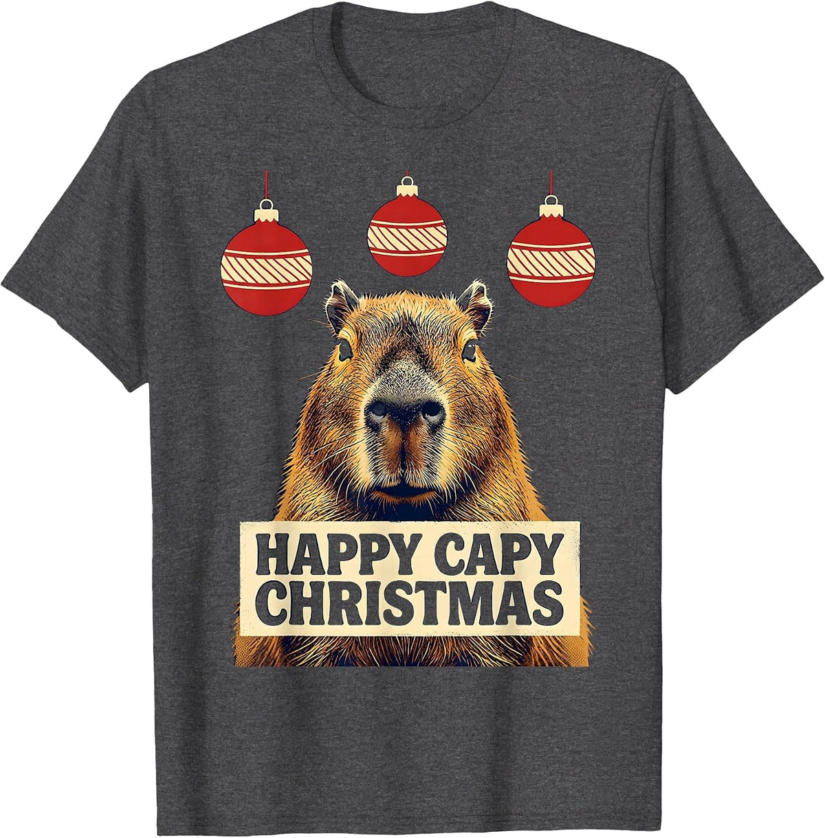 Happy Capy Christmas Funny Capybara Animal Lover Christmas T-Shirt - Dark Heather Grey