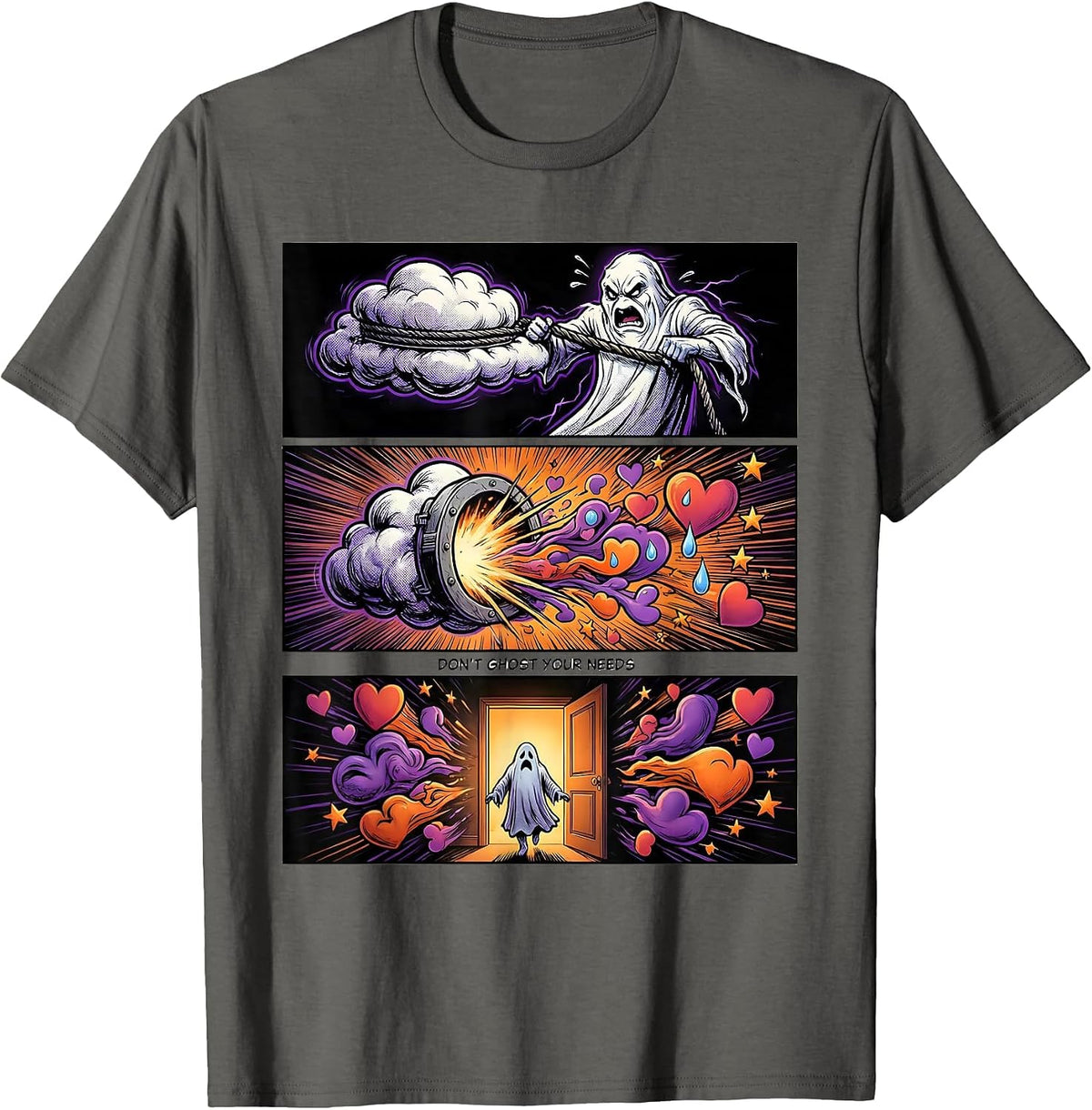 Don't Ghost Your Needs Comic Book Mental Health Halloween T-Shirt - Asphalt Grey