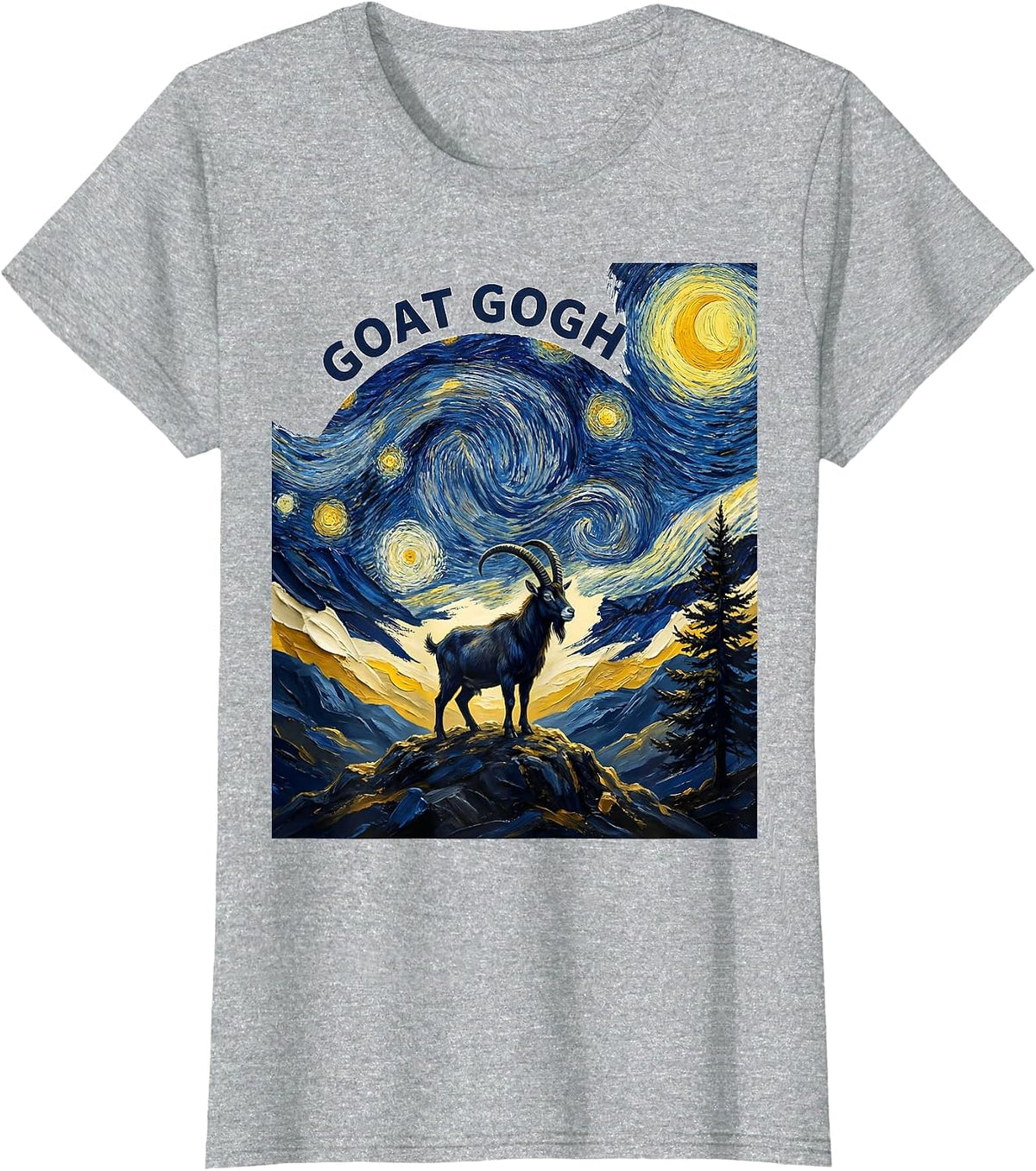 Goat Gogh Whimsical Van Gogh Starry Night Animal Lover T-Shirt - Heather Grey