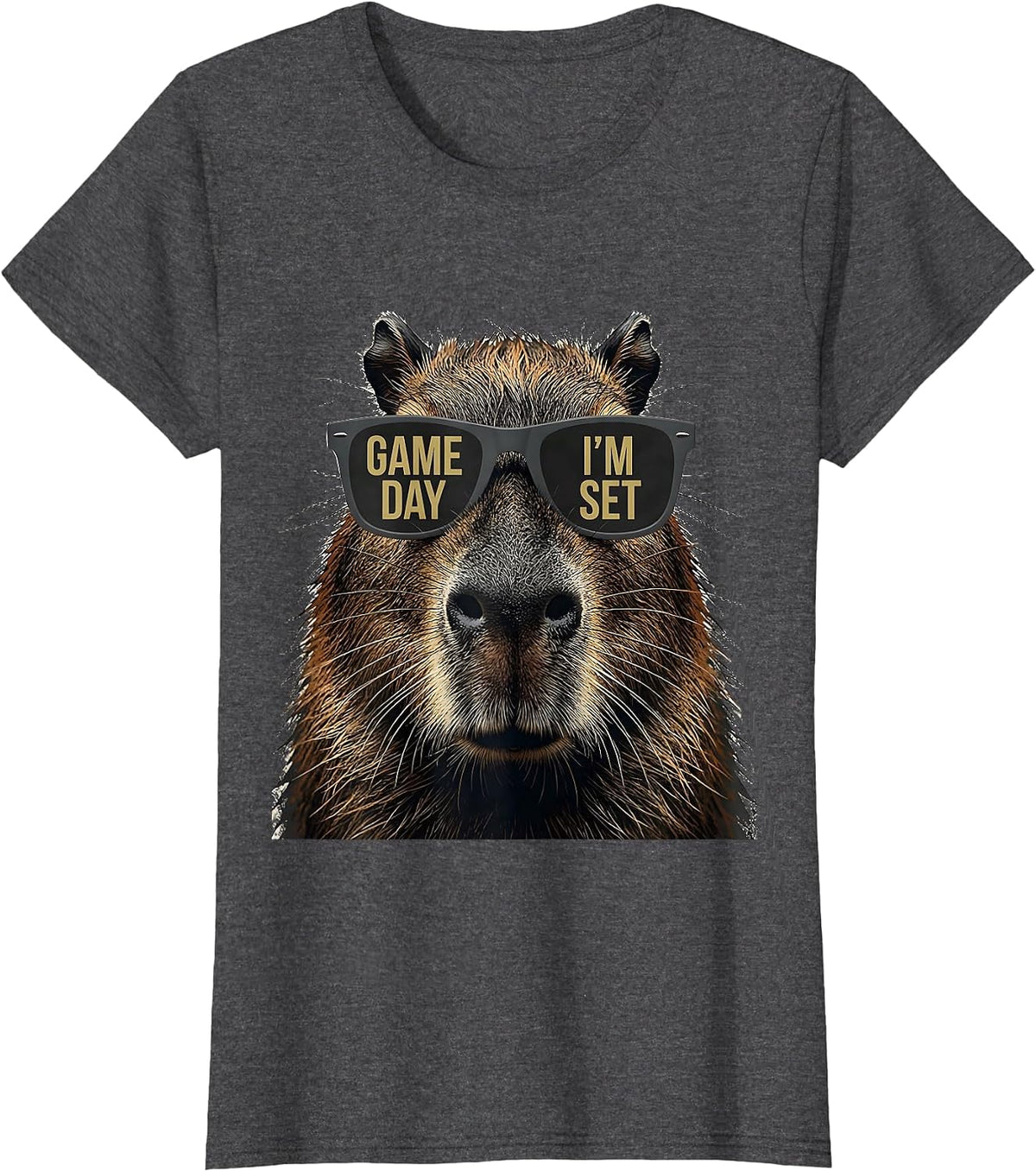 Women's Game Day, I'm Set Distressed Capybara Animal Mascot T-Shirt - Dark Heather Grey