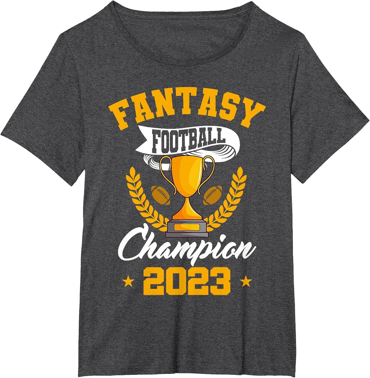 Fantasy Football Champion 2023 Golden Trophy T-Shirt - Dark Heather Grey