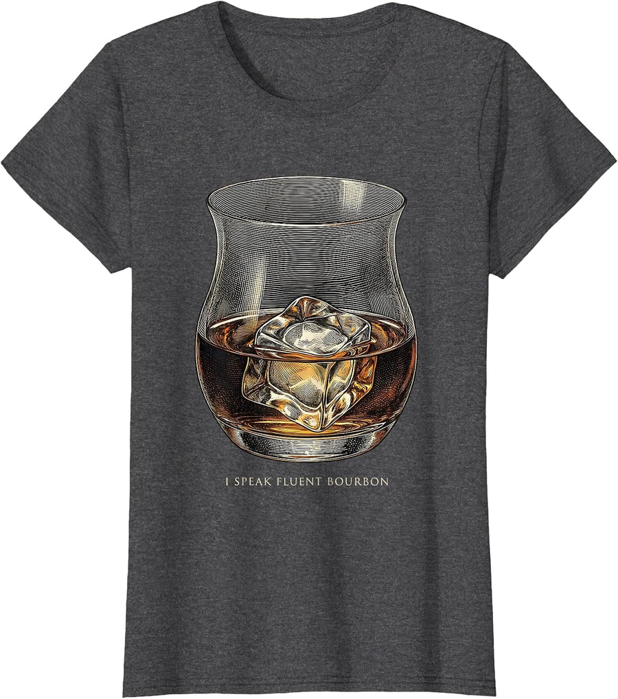 Women's I Speak Fluent Bourbon Funny Bourbon Lover Drinking Humor T-Shirt - Dark Heather Grey