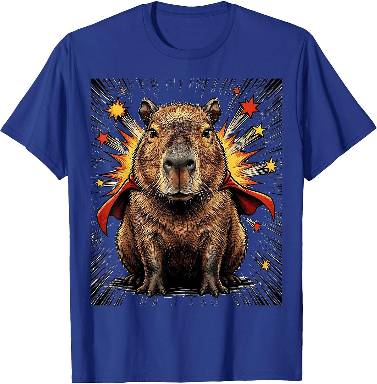Capybara Superhero Comic Book Animal Humor T-Shirt - Royal Blue