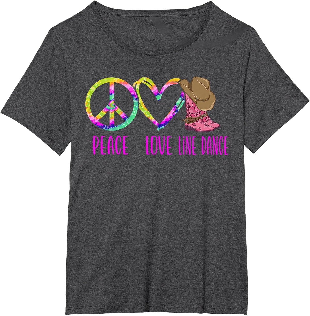 Line Dancing Dance Teacher Tie Dye Peace Love Line Dance T-Shirt - Dark Heather Grey
