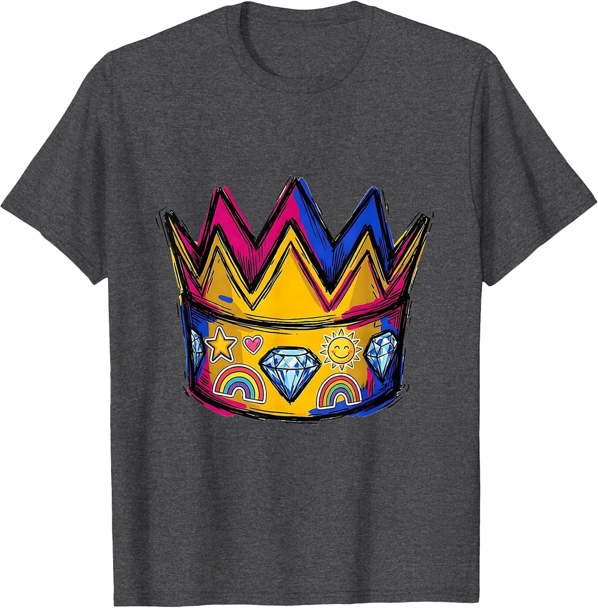 Preschool Teacher Paper Crown Stickers and Gems T-Shirt - Dark Heather Grey