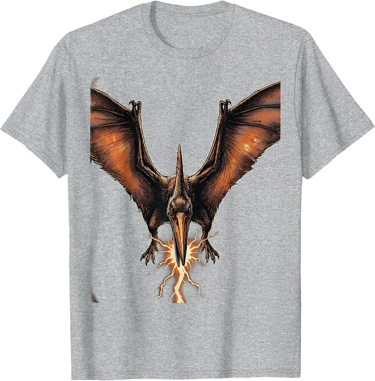 Men's Pterodactyl Lightning Bolt Dinosaur Graphic T-Shirt - Heather Grey