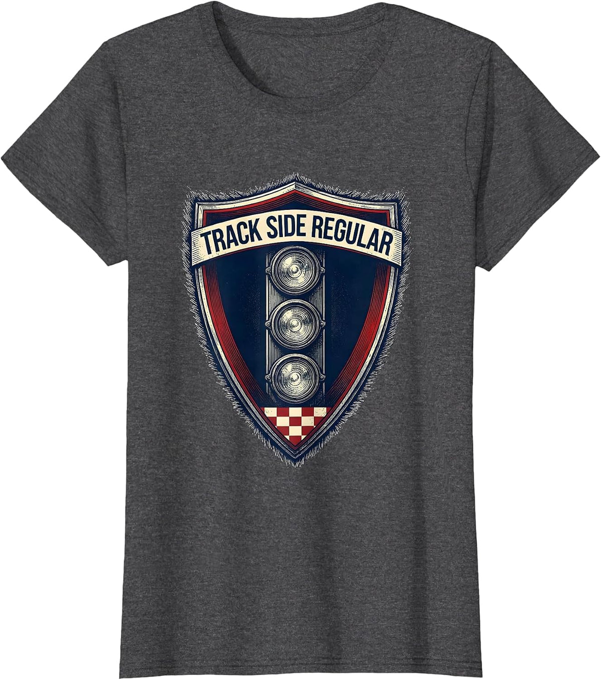 Women's Track Side Regular Patriotic Racing Fan Checkered Flag T-Shirt - Dark Heather Grey