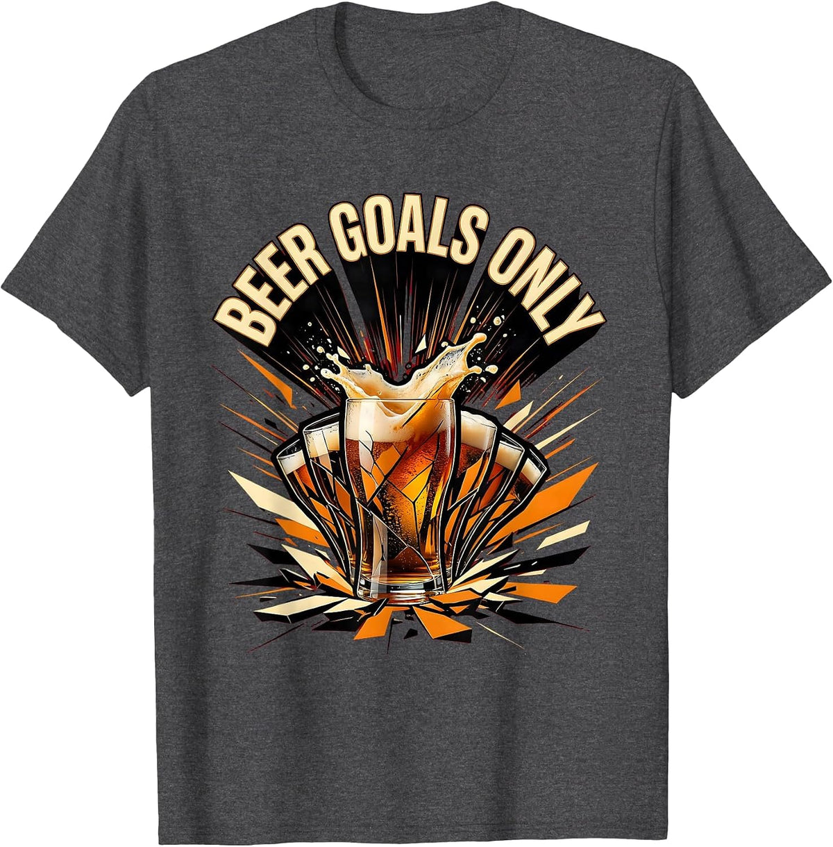 Men's Beer Goals Only Funny Drinking Design T-Shirt - Dark Heather Grey