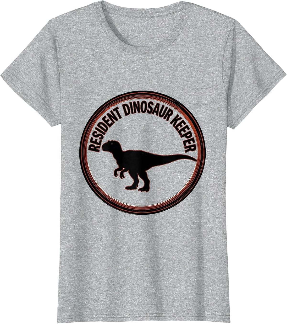Women's Resident Dinosaur Keeper Bold Dinosaur Badge Patch Line Art T-Shirt - Heather Grey