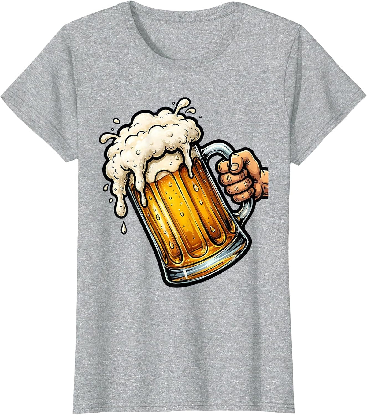 Cold Beer Mug Overflowing Foam Graphic Design T-Shirt - Heather Grey