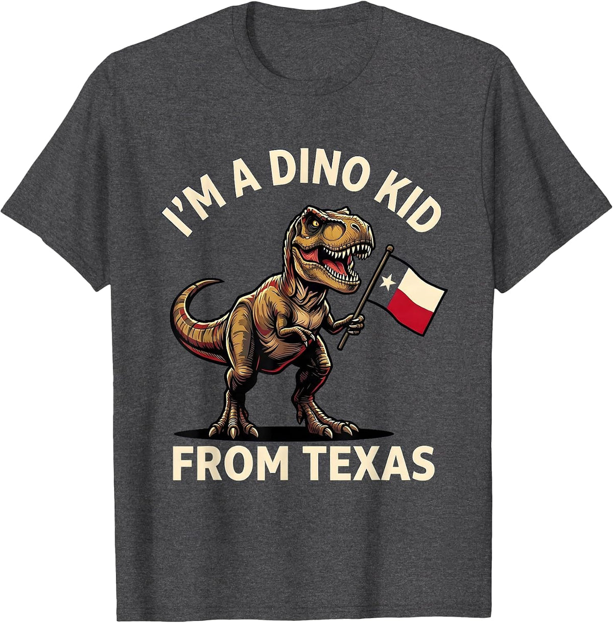 I'm A Dino Kid From Texas Playful Texas Pride Dinosaur Lover T-Shirt - Dark Heather Grey
