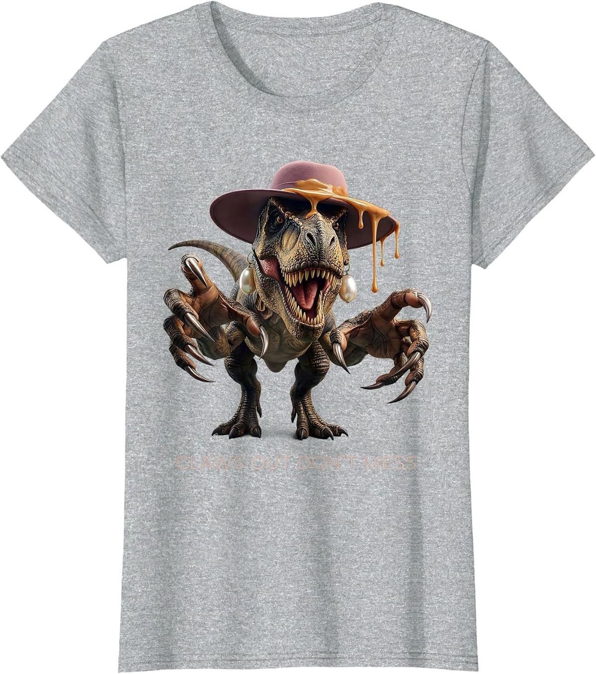 Claws Out Don't Mess Fierce Dinosaur Design T-Shirt - Heather Grey