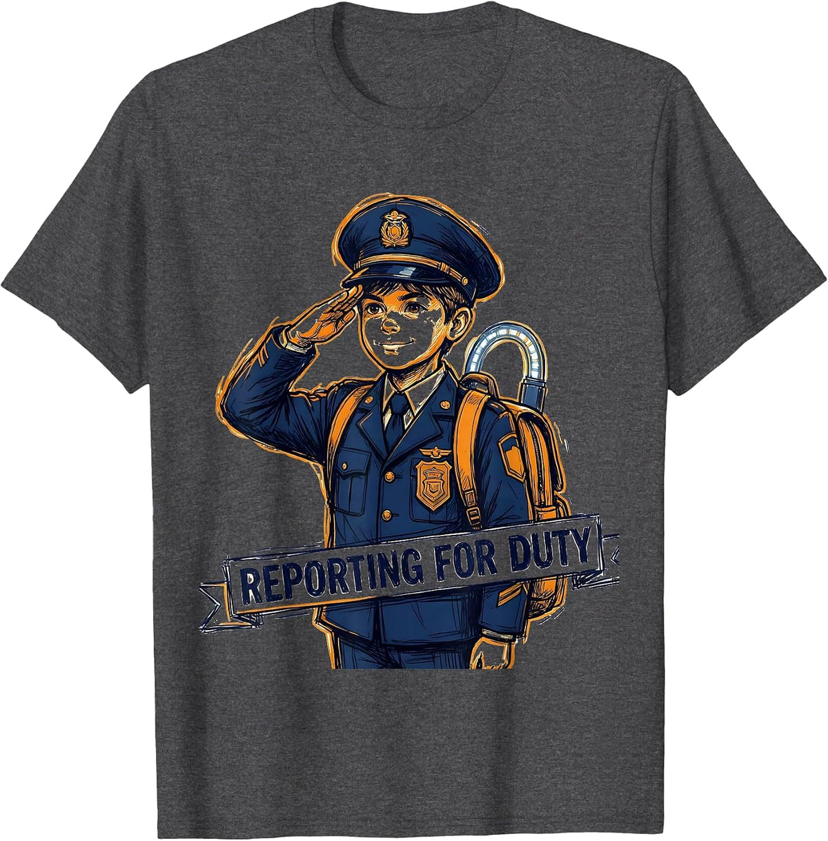 Reporting For Duty Future Police Officer Kids Birthday T-Shirt - Dark Heather Grey