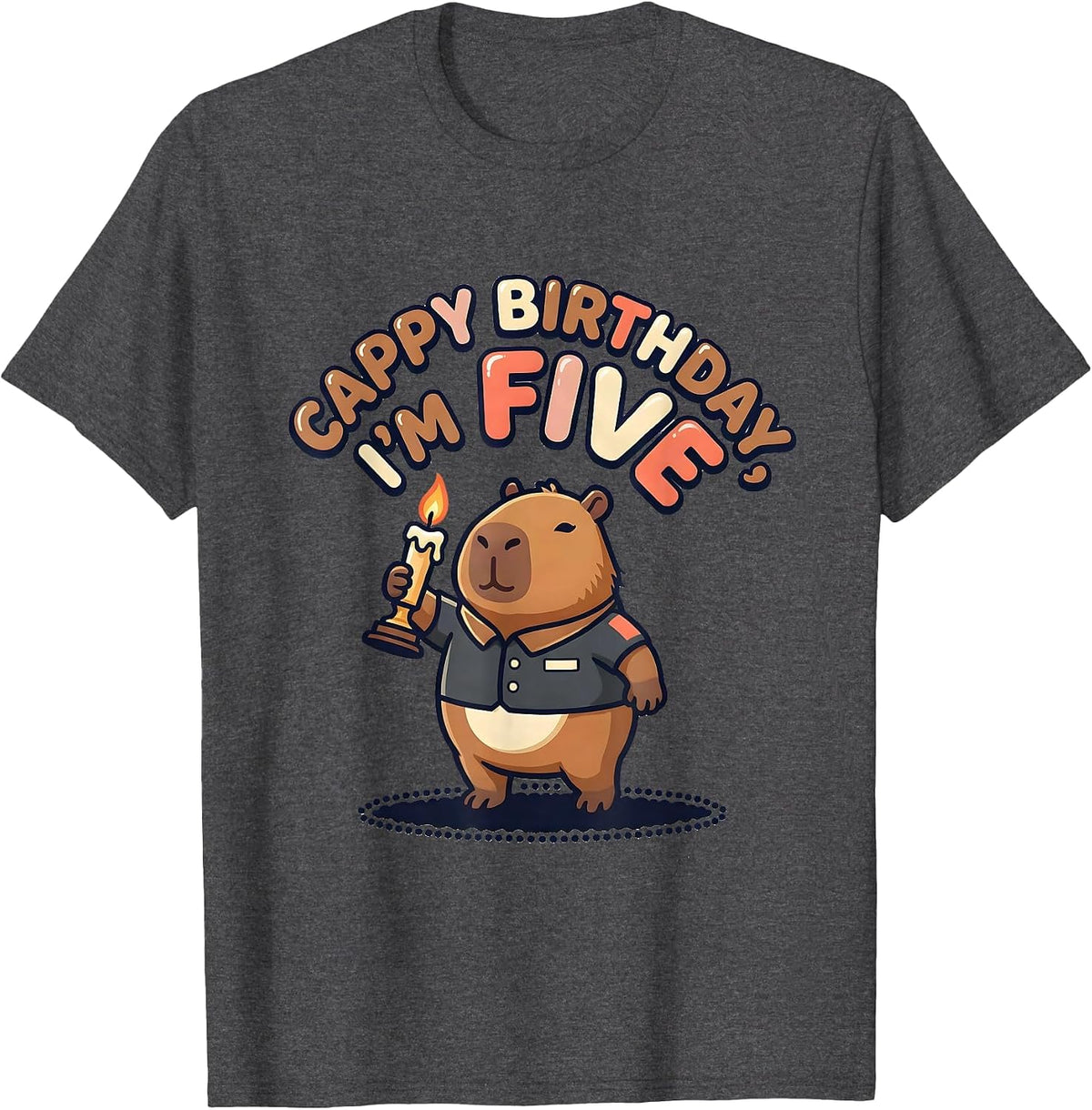 Cappy Birthday I'm Five Kawaii Capybara Kids Party Gift T-Shirt - Dark Heather Grey