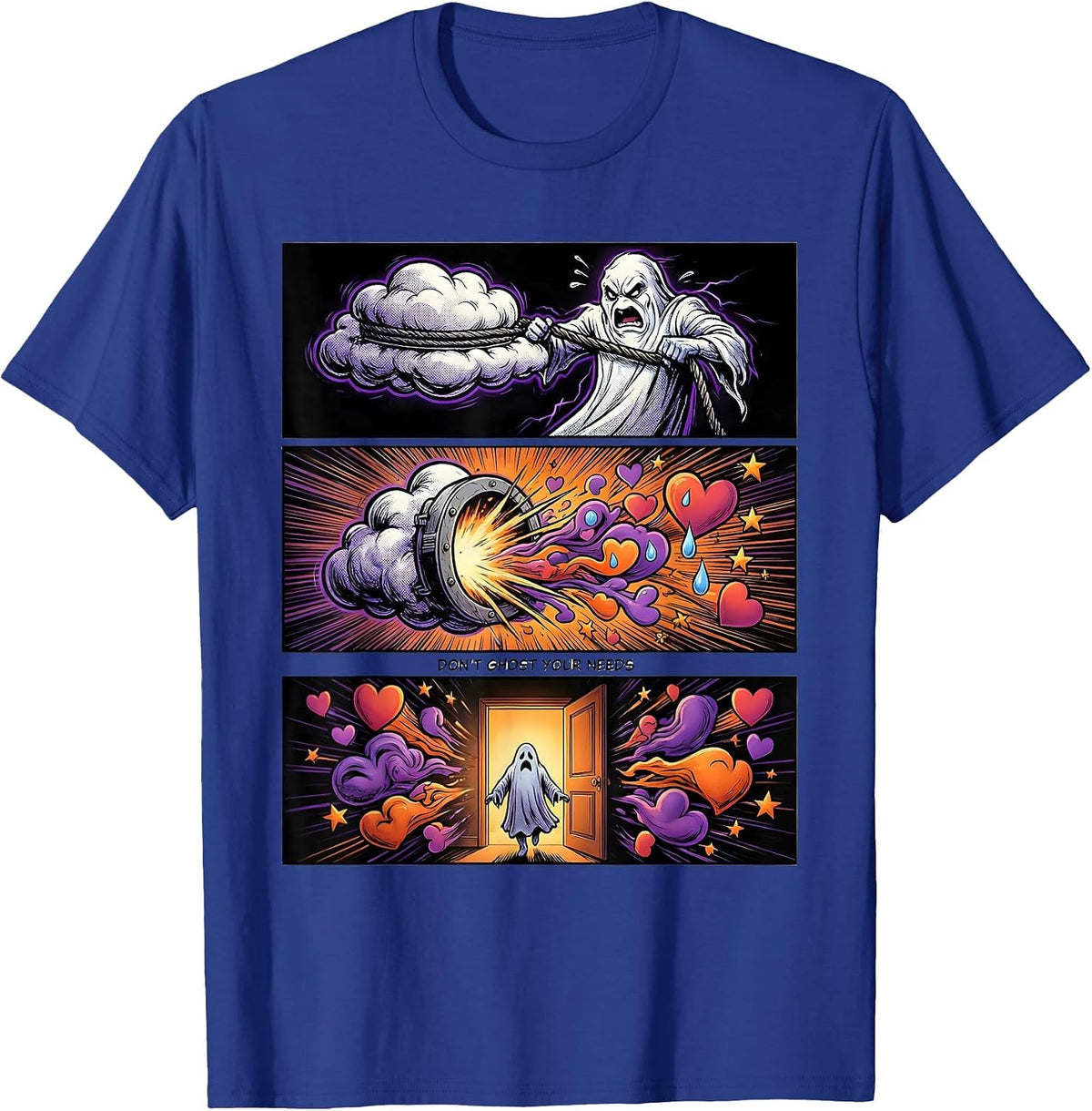 Don't Ghost Your Needs Comic Book Mental Health Halloween T-Shirt - Royal Blue