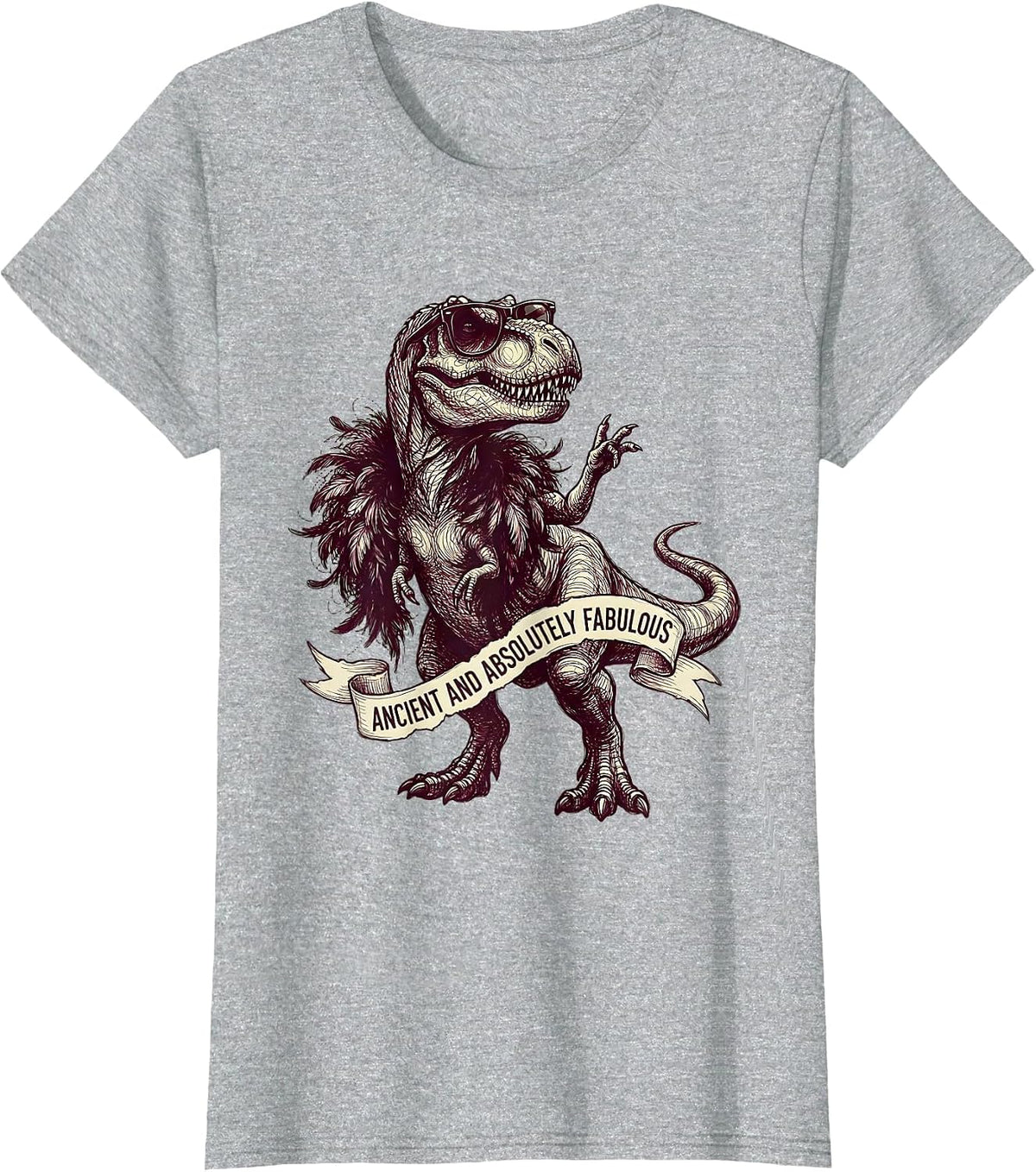 Ancient and Absolutely Fabulous Dinosaur Design T-Shirt - Heather Grey