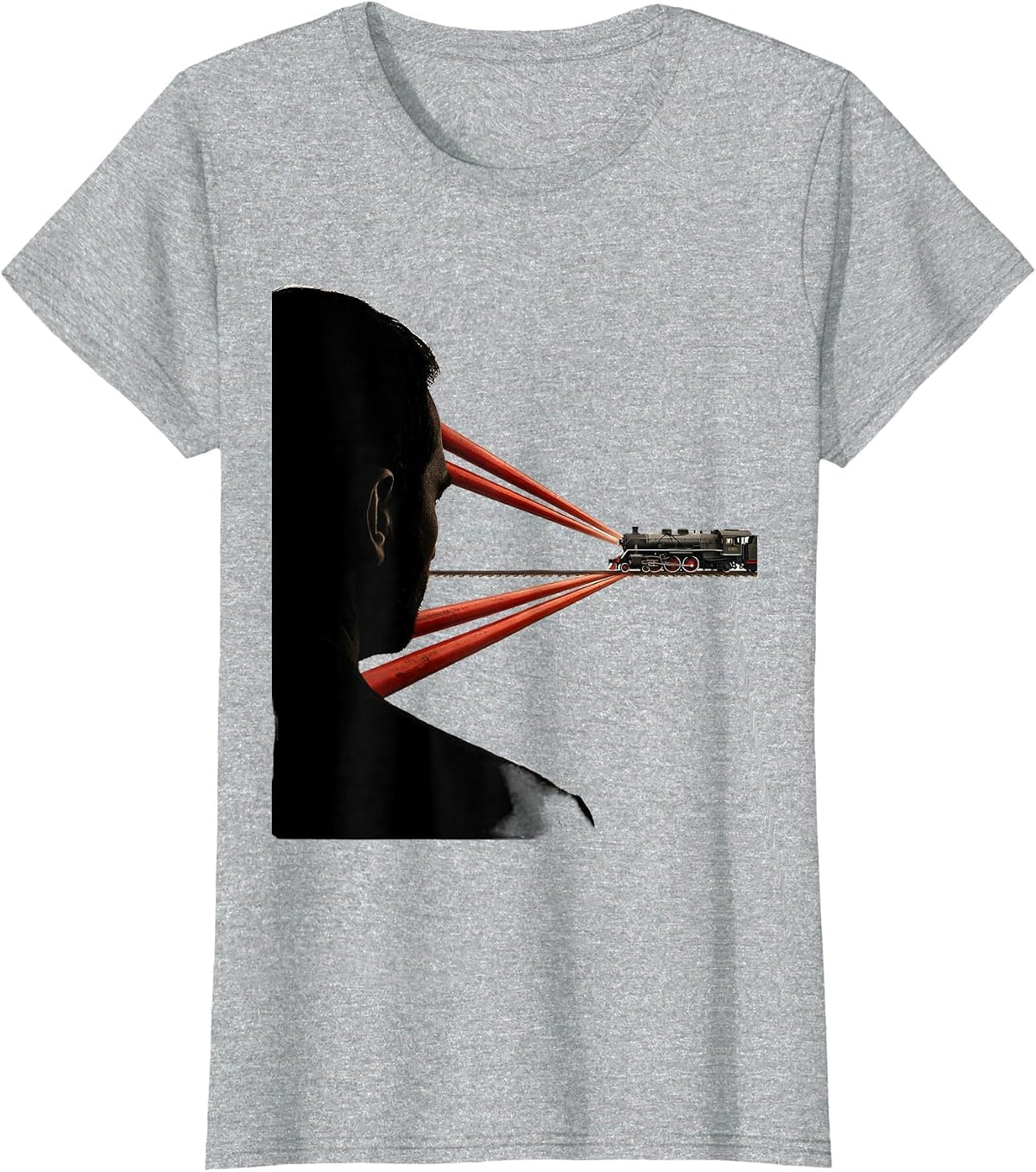 Brutalist Train Head Locomotive Enthusiast Humor T-Shirt - Heather Grey
